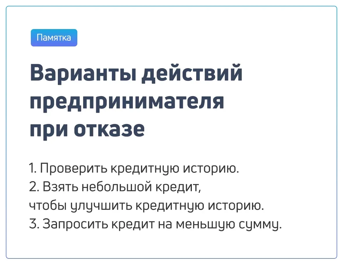 Варианты действий предпринимателя при отказе